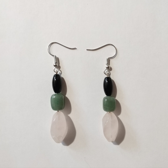 Rose Quartz, Onyx & Aventurine Earrings - Picture 2 of 2